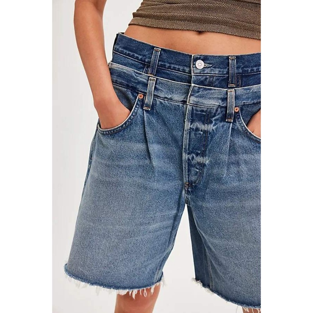 Citizens of Humanity Double Waistband Mori Corset Denim Shorts Raw Hem 28 FP - Picture 2 of 8
